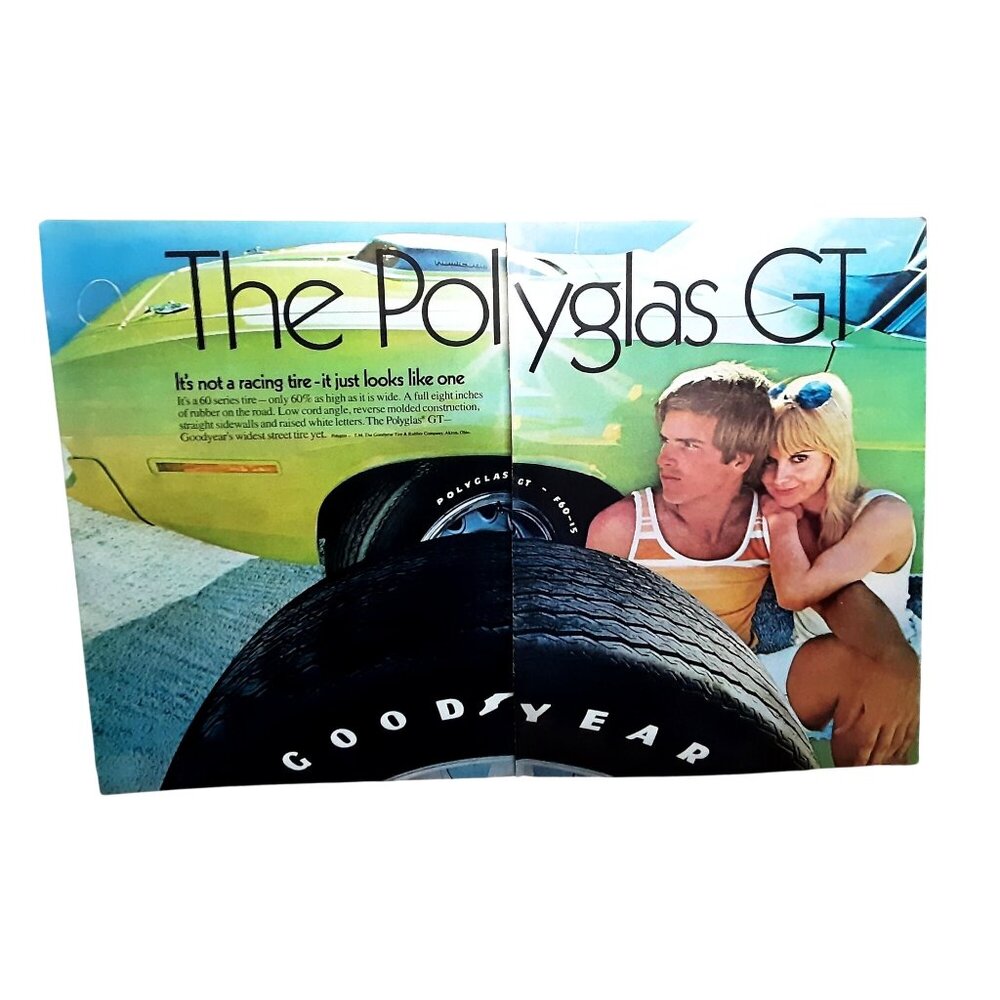 1971 Goodyear Polyglas GT Tires 2 Page Print Ad